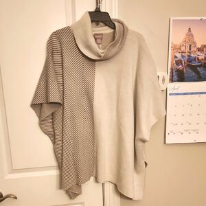 Chico's Cream &  Brown Multiprint Cowl Neck Cape Size L/XL
